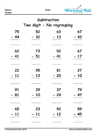 Addition with regrouping should begin with the use of manipulatives first. Two Digit Subtraction Without Regrouping Worksheets Free Printable
