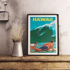 Vintage Hawaii Poster Surfing