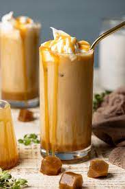 iced caramel latte with coffee ice