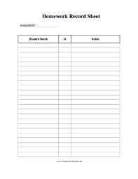 This Homework Record Sheet Lets Teachers Keep Track Of Which
