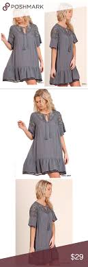 Umgee Bohemian Lace Gray Dress W Short Sleeves R7290 Model