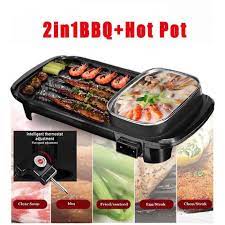 Grilling the samgyeopsal pork belly with an electronic indoor grill On Hand Multi Function Korean Samgyupsal Cooking 2 In 1 Electric Bbq Grill With Hot Pot Shopee Philippines
