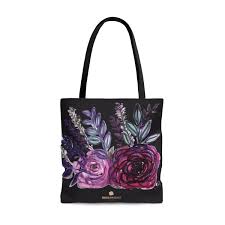 Purple Rose Flower Floral Print Designer Tote Bag Made In Usa