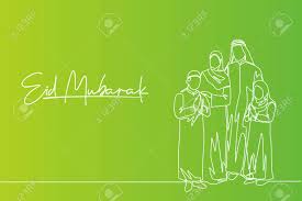 Wishing you happy eid to you and your family with lots of happiness and positivity in mind. Eid Al Fitr Mubarak Greeting Card Banner And Poster Design One Continuous Line Drawing Of Muslim Arabian Family Islamic Father Mother Daughter And Son Single Line Draw Vector Illustration Royalty Free