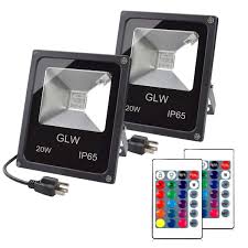 Glw 20w Rgb Led Flood Lights Color Changing Floodlight With Remote Control Waterproof Outdoor Landscape Lighting 16 Colors 4 Mode Dimmable Wall Washer