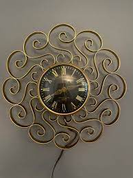 Vintage Ge Black Wall Clock With Gold