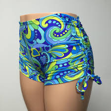 teal blue retro hot yoga shorts bikram