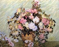 Vase with carnations and other flowers via vincent van gogh medium: Still Life Vase With Roses 1890 Vincent Van Gogh Wikiart Org
