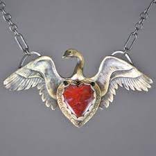 swan silver necklace with wings red