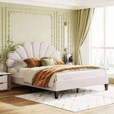 beige wood frame upholstered queen size