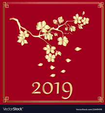 Happy New Chinese Year Card With Blossom Tree