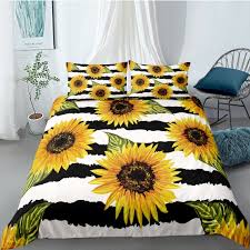 3d Sunflower Duvet Cover Queen Stripes