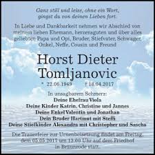 Sorry, we couldn't find any players that match your search. Traueranzeigen Von Horst Dieter Tomljanovic Www Abschied Nehmen De