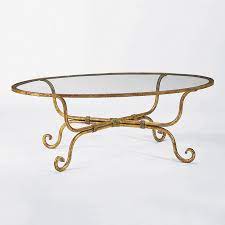 oval wrought iron gilt coffee table in