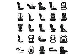Safe Baby Car Seat Icons Set Graphic By