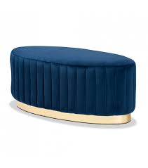 Blue Velvet Channel Tufted Oval Coffee