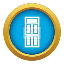 Wooden Door With Glass Icon Blue Vector