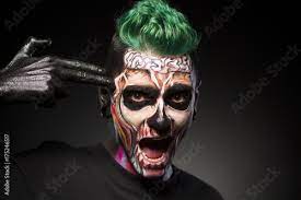 halloween makeup man with skeleton