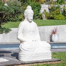 Seated Buddha White Fibreglass Garden