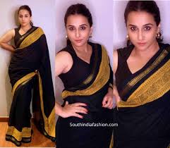 vidya balan in a black cotton saree