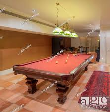 Basement With Pool Table Stock Photo
