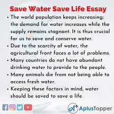 Save Water Save Life Essay | Essay on Save Water Save Life for Students and  Children in English - A Plus Topper