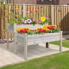 Fir Wood 2 Piece Raised Planter Flower Bed