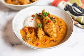thai red curry with crispy fried cod