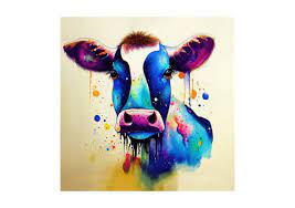 Watercolor Cow Colourful Cow Painting