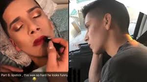 friend put makeup on her boyfriend
