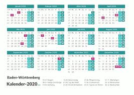 Sie können die kalender auch auf ihrer webseite einbinden oder in ihrer. Kalender 2020 Baden Wurttemberg