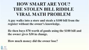 These money riddles are easy once you know them. How Smart Are You The Stolen Money Viral Math Problem The Correct Answer Explained Mind Your Decisions