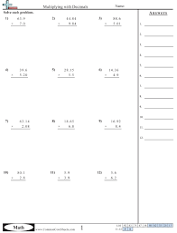 There are eight sets of worksheets in this decimal multiplication packet including multiplying decimals by whole numbers, another decimal number and powers of 10. Decimal Worksheets Free Distance Learning Worksheets And More Commoncoresheets