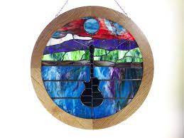 round stained glass frames made of oak