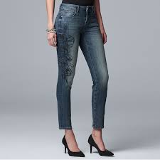 Womens Simply Vera Vera Wang Embroidered Mid Rise Skinny