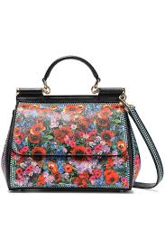 Floral Print Textured Leather Shoulder Bag