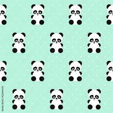 panda seamless pattern on polka dots
