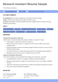 Best resume objective examples examples of some of our best resume objectives, including to make your personal assistant resume or cv irresistible to employers, you need to begin it with a. Research Assistant Resume Sample Skills Writing Tips