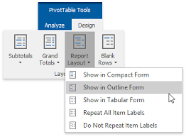 change the pivottable layout