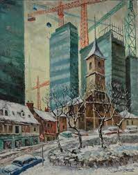 Fichier:Tableau à l'huile de Roberte CHEVALIER (1907-2000) représentant le  Vieux Bobigny avec l'église Saint André sous la neige pendant l'hiver  1971.png — Wikipédia