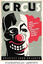 Retro Circus Poster Design Template With Clown Portrait Vintage
