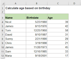 excel get or calculate age from birth date