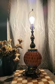 Amber Glass Globe Table Lamp Vintage