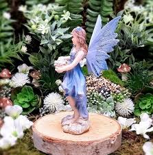 51 Blue Fairy Statue Figurine With Bird