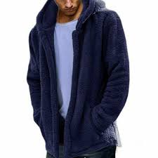 Men Casual Fluffy Fleece Coat Cardigan Hooded Sweatshirt Hoodie Jackets Outwear