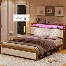 Queen Led Bed Frame With Storage