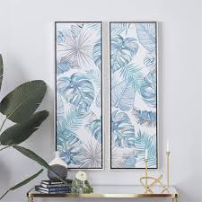 Blue Canvas Leaf Tropical Framed Wall