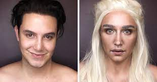 man transforms himself into any female