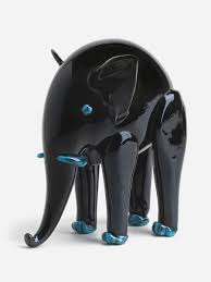 Elephant Figurine In Black Glass Finish