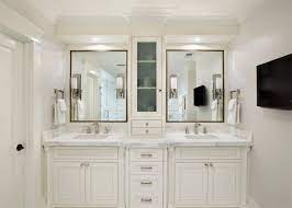 Recessed medicine cabinets above the sinks supplement storage. 20 Classy And Functional Double Bathroom Vanities Home Design Lover White Master Bathroom Master Bathroom Vanity Master Bathroom Design